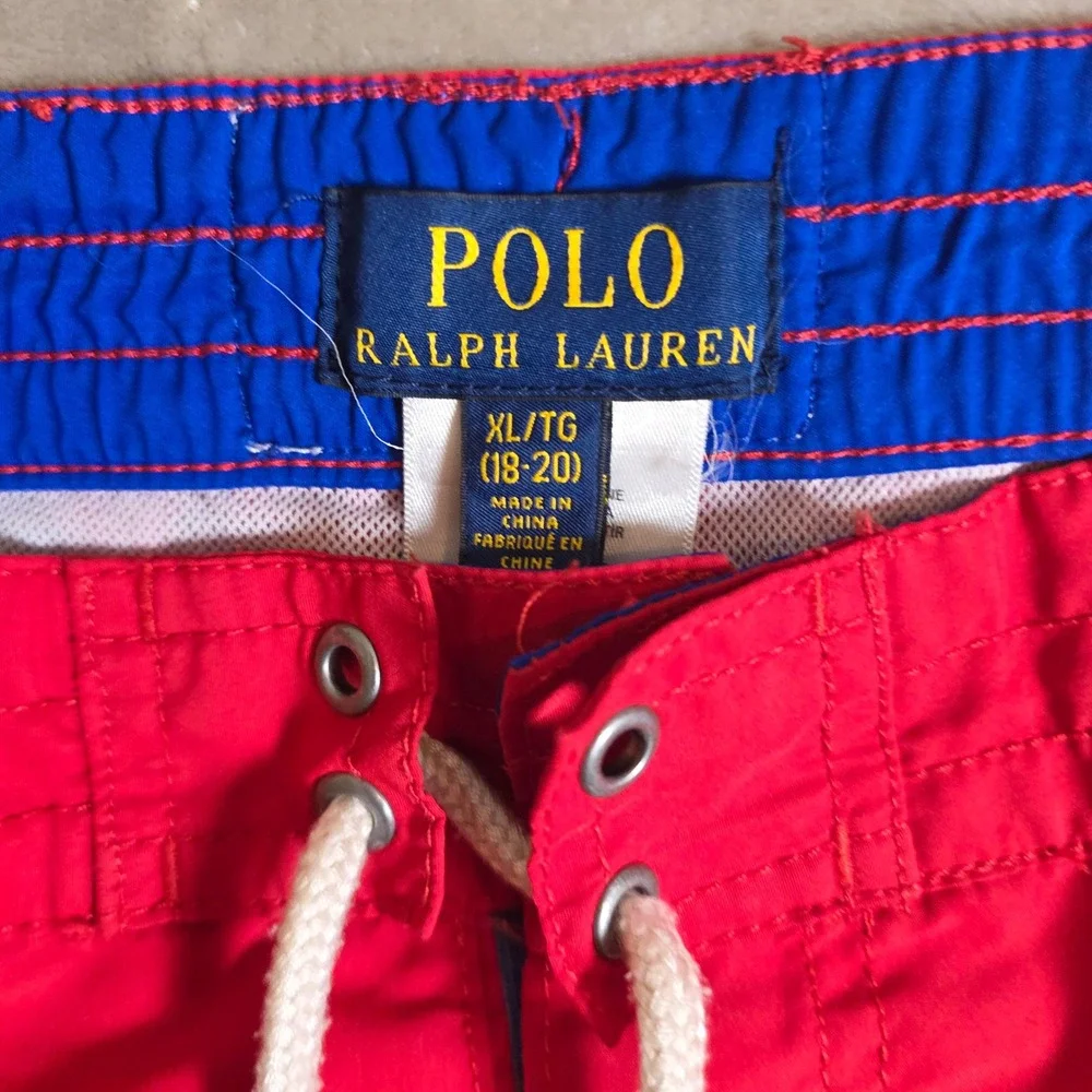 Polo Ralph Lauren Swim‎ Trunks Boys XL 18-20 Red Big Pony Mesh Lined RN 41381